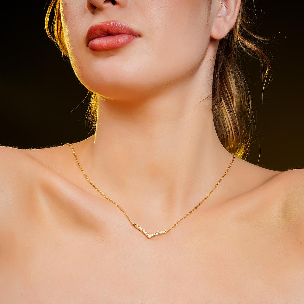 925 Sterling SIlver 18K Gold Plated Luna V  Pendant Necklace With Chain