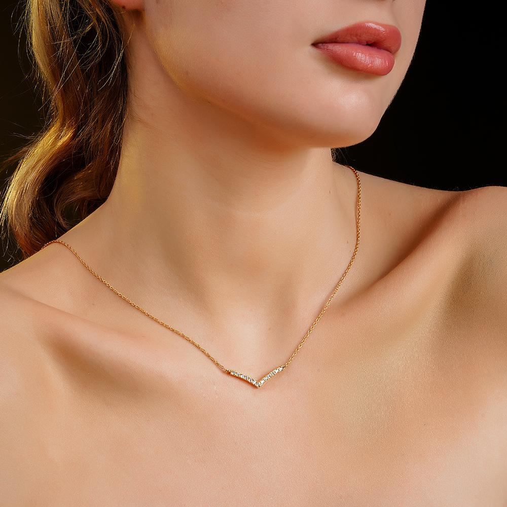 925 Sterling SIlver 18K Gold Plated Luna V  Pendant Necklace With Chain