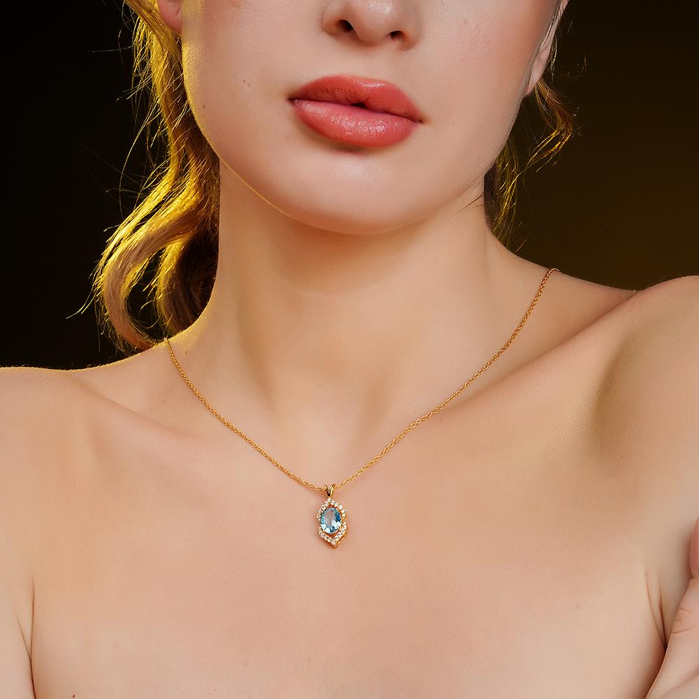 925 Sterling Silver 18K Gold plated Azure Aura Pendant Necklace With Chain