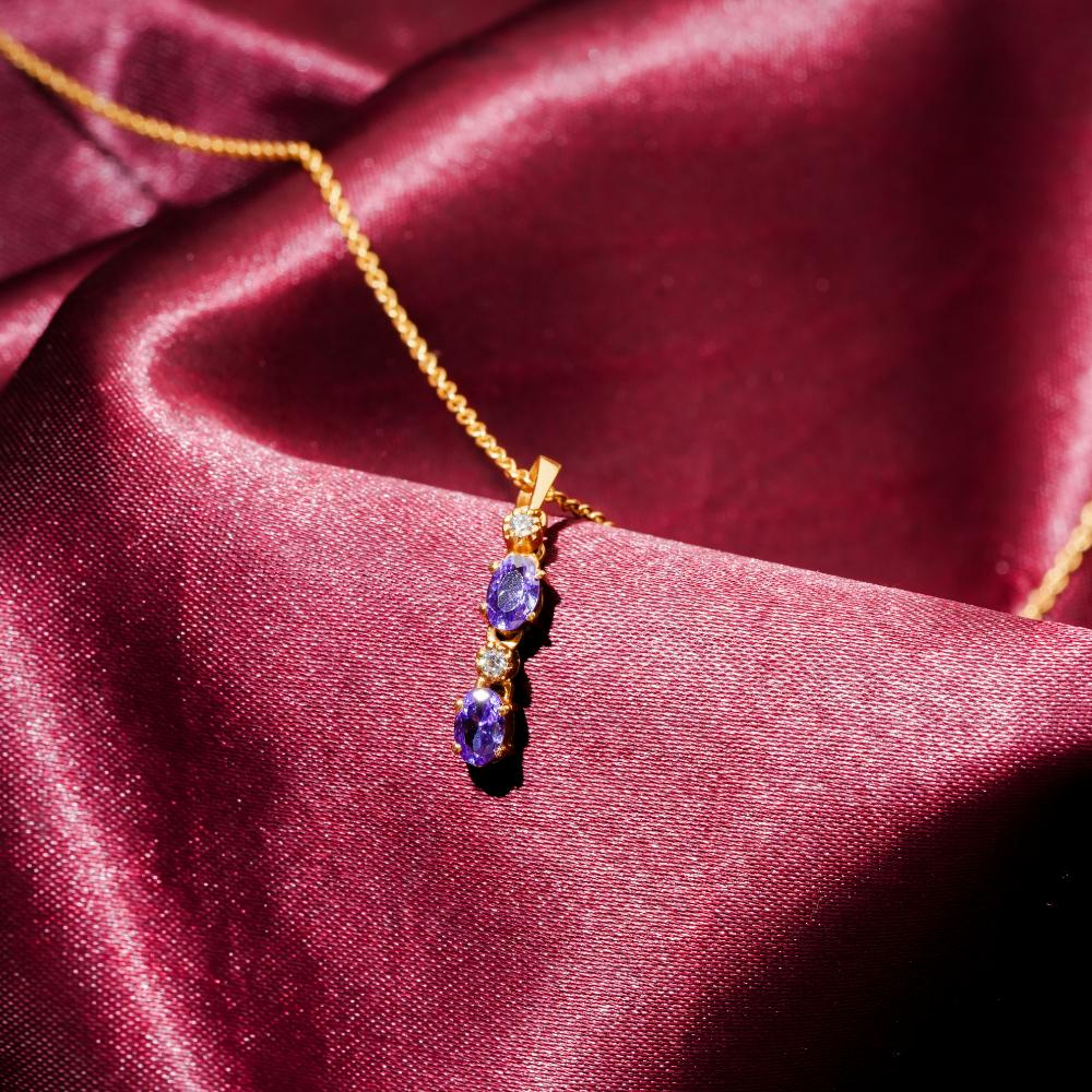 925 Sterling Silver 18K Gold Plated Amethyst Eclipse Pendant Necklace With Chain