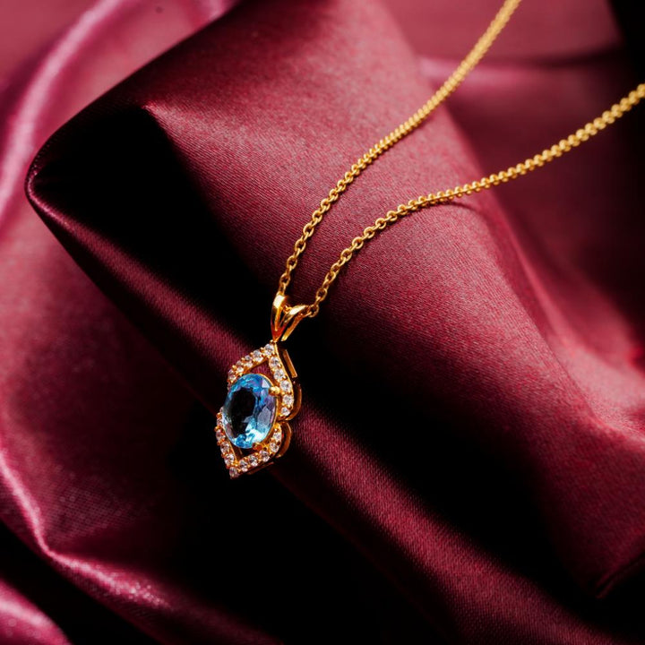 925 Sterling Silver 18K Gold plated Azure Aura Pendant Necklace With Chain