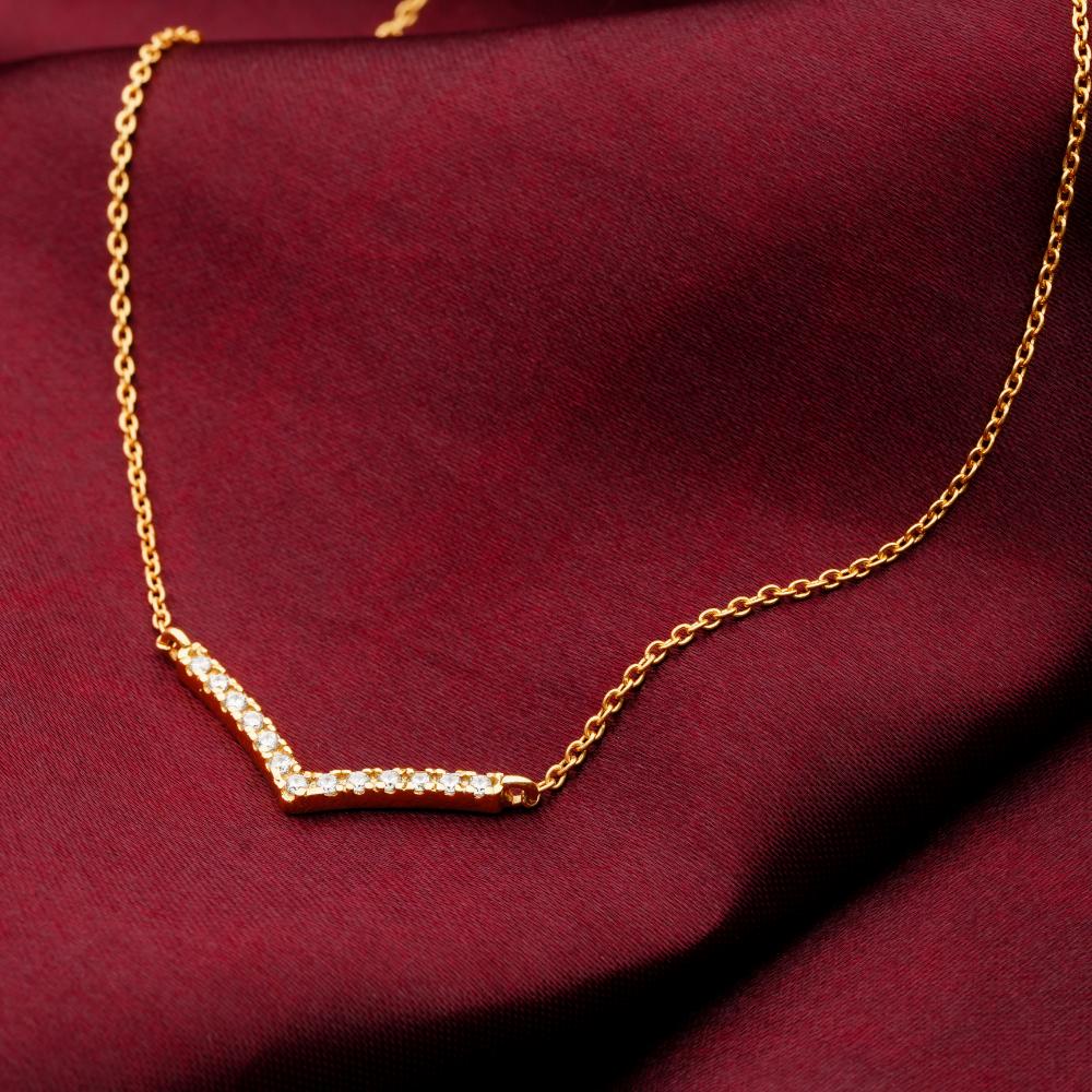 925 Sterling SIlver 18K Gold Plated Luna V  Pendant Necklace With Chain