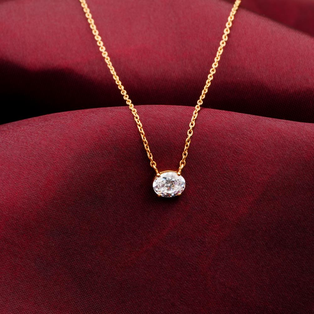 925 Sterling Silver 18K Gold Plated Celeste Oval Pendant Necklace With Chain