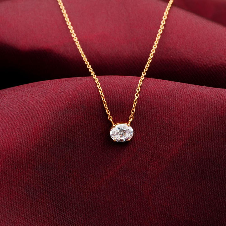 925 Sterling Silver 18K Gold Plated Celeste Oval Pendant Necklace With Chain