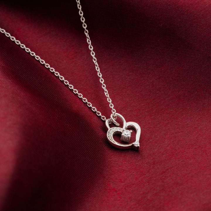 925 Sterling Silver Lustrous Heart Rhodium-Plated Pendant Necklace With Chain