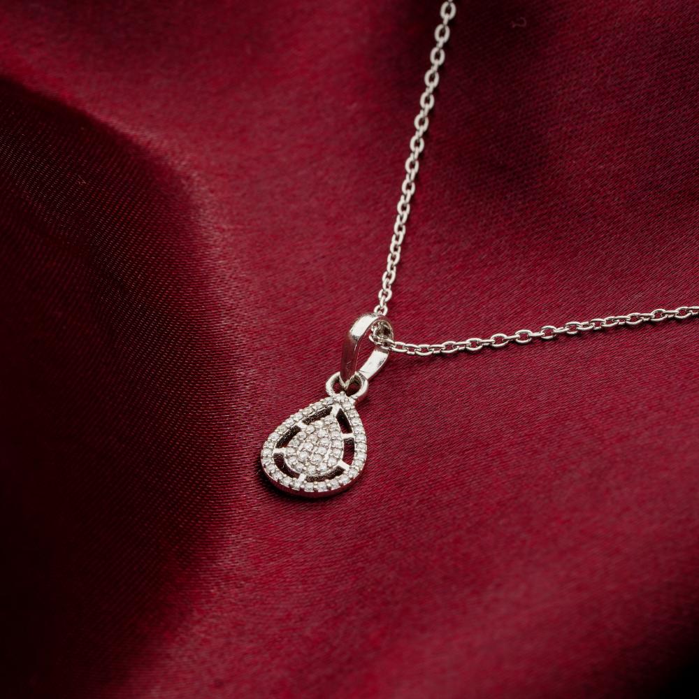 925 Sterling Silver Moissanite Diamond Raindrop Rhodium-Plated Pendant Necklace With Chain