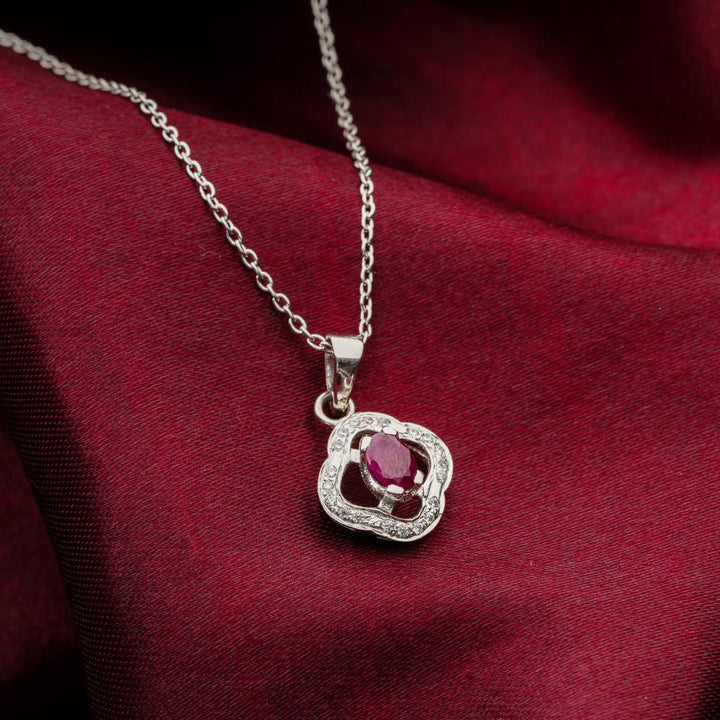 925 Sterling Silver Natural Ruby Rhodium-Plated Pendant Necklace With Chain