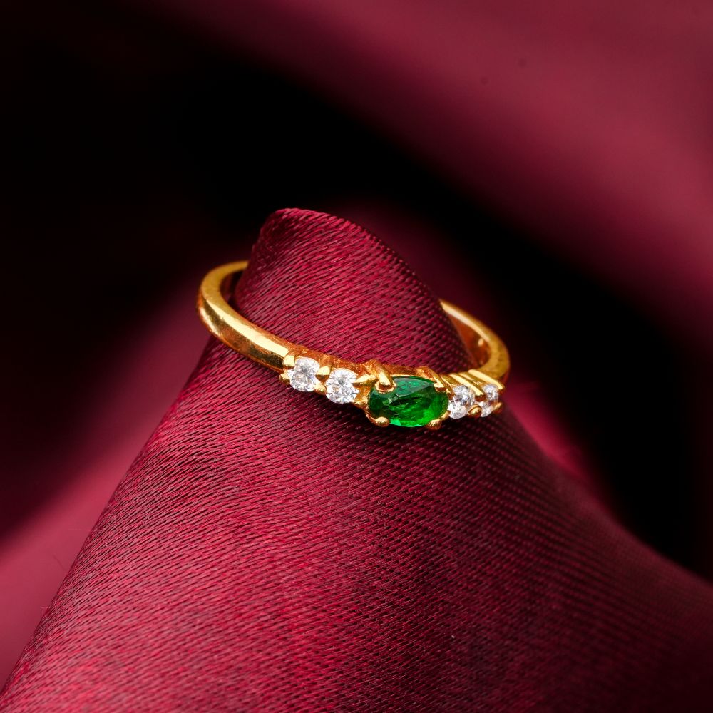925 Sterling Silver 18K Gold Plated Emerald Halo Ring
