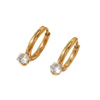 Solitaire Hoop Earrings -  18K Gold Plated/ Anti Tarnish -Waterproof