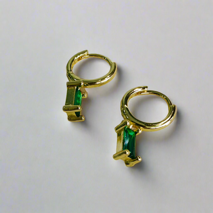 Dainty Emerald Hoop Earrings - 18K Gold Plated/ Anti Tarnish -Waterproof