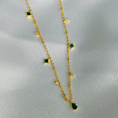 Green Studded Drop Necklace- 18K Gold Plated/ Anti Tarnish -Waterproof