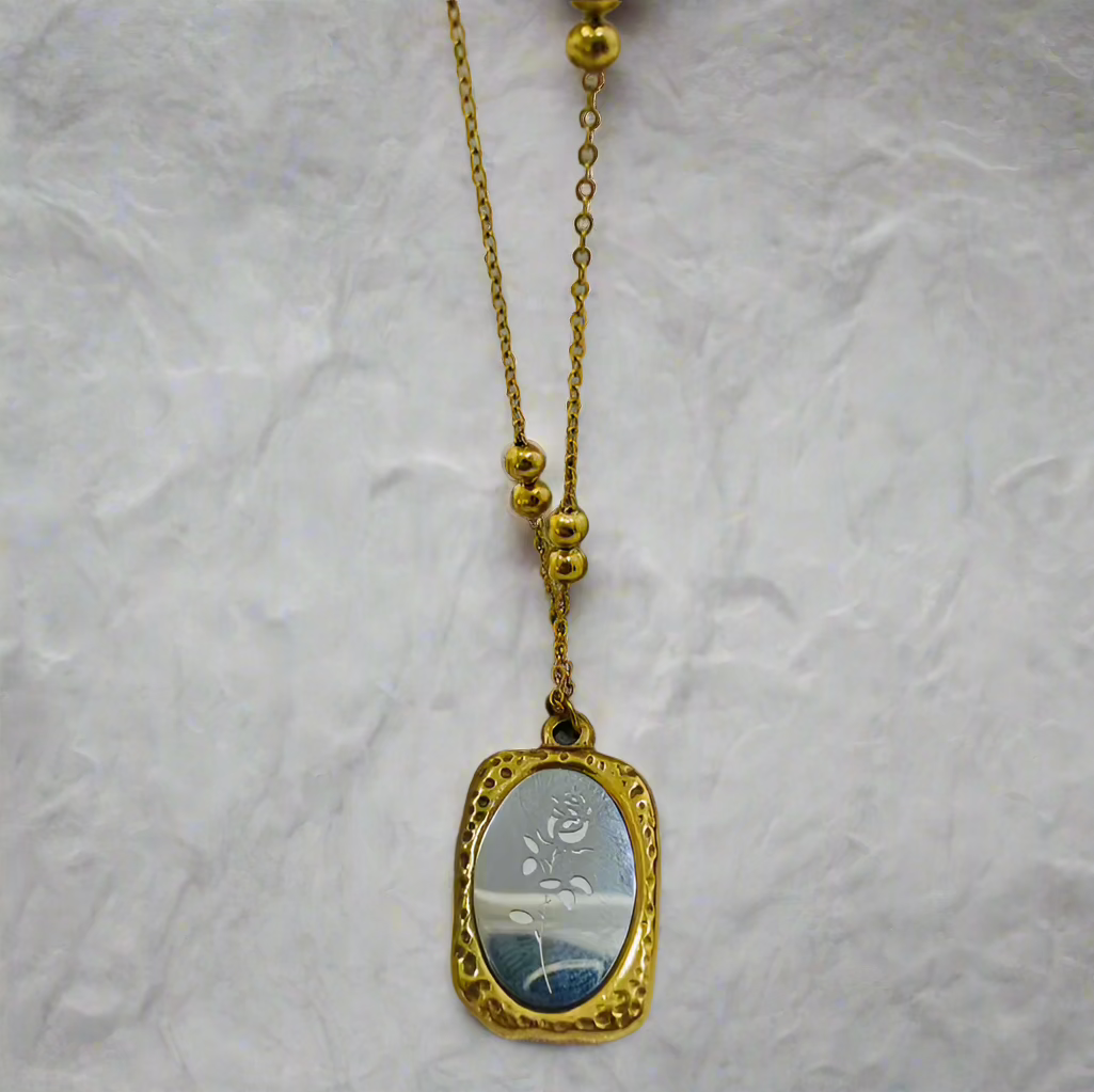 Rose mirror pendant necklace - 18K Gold Plated/ Anti Tarnish -Waterproof