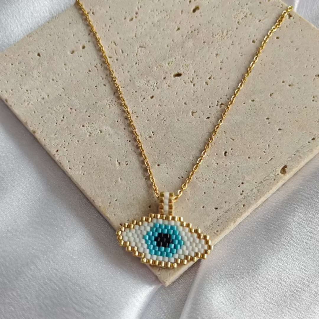 Handmade Seed Beads evil eye pendant - 18K Gold Plated/ Anti Tarnish -Waterproof