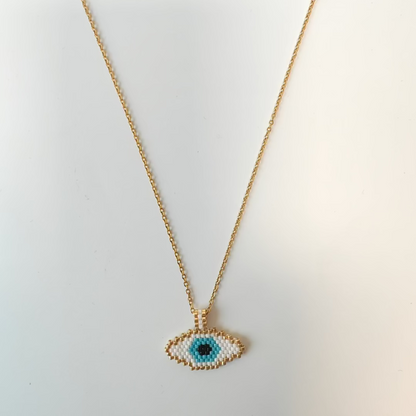 Handmade Seed Beads evil eye pendant - 18K Gold Plated/ Anti Tarnish -Waterproof