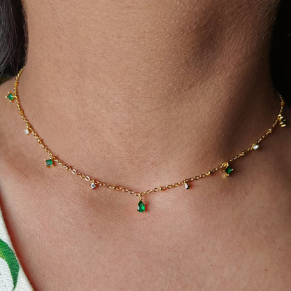 Green Studded Drop Necklace- 18K Gold Plated/ Anti Tarnish -Waterproof