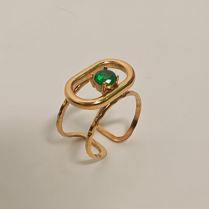 Vintage emerald ring  -  18K Gold Plated/ Anti Tarnish -Waterproof