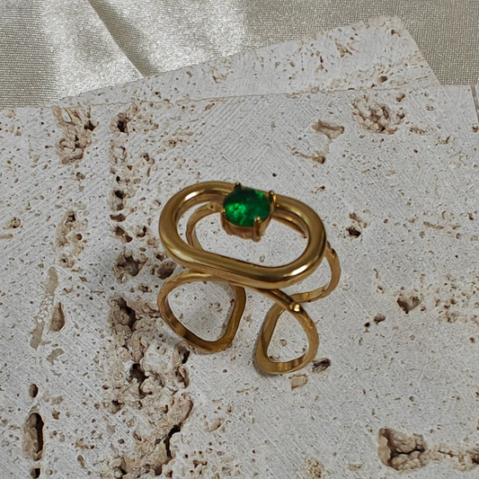 Vintage emerald ring  -  18K Gold Plated/ Anti Tarnish -Waterproof