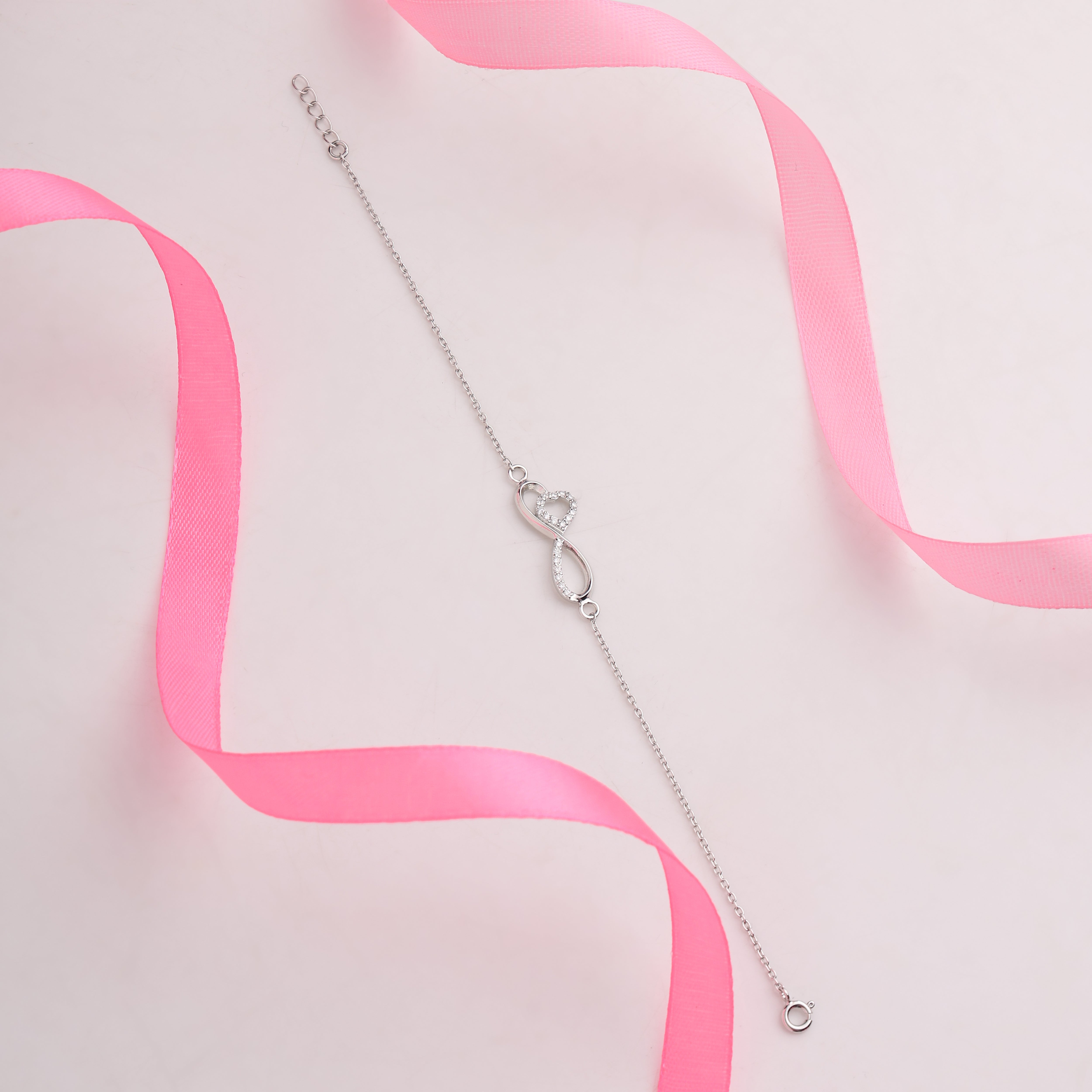 925 Silver Moissanite Diamond Infinity Heart Bracelet