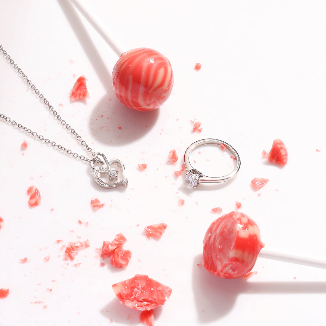 925 Sterling Silver Lustrous Heart Rhodium-Plated Pendant Necklace With Chain