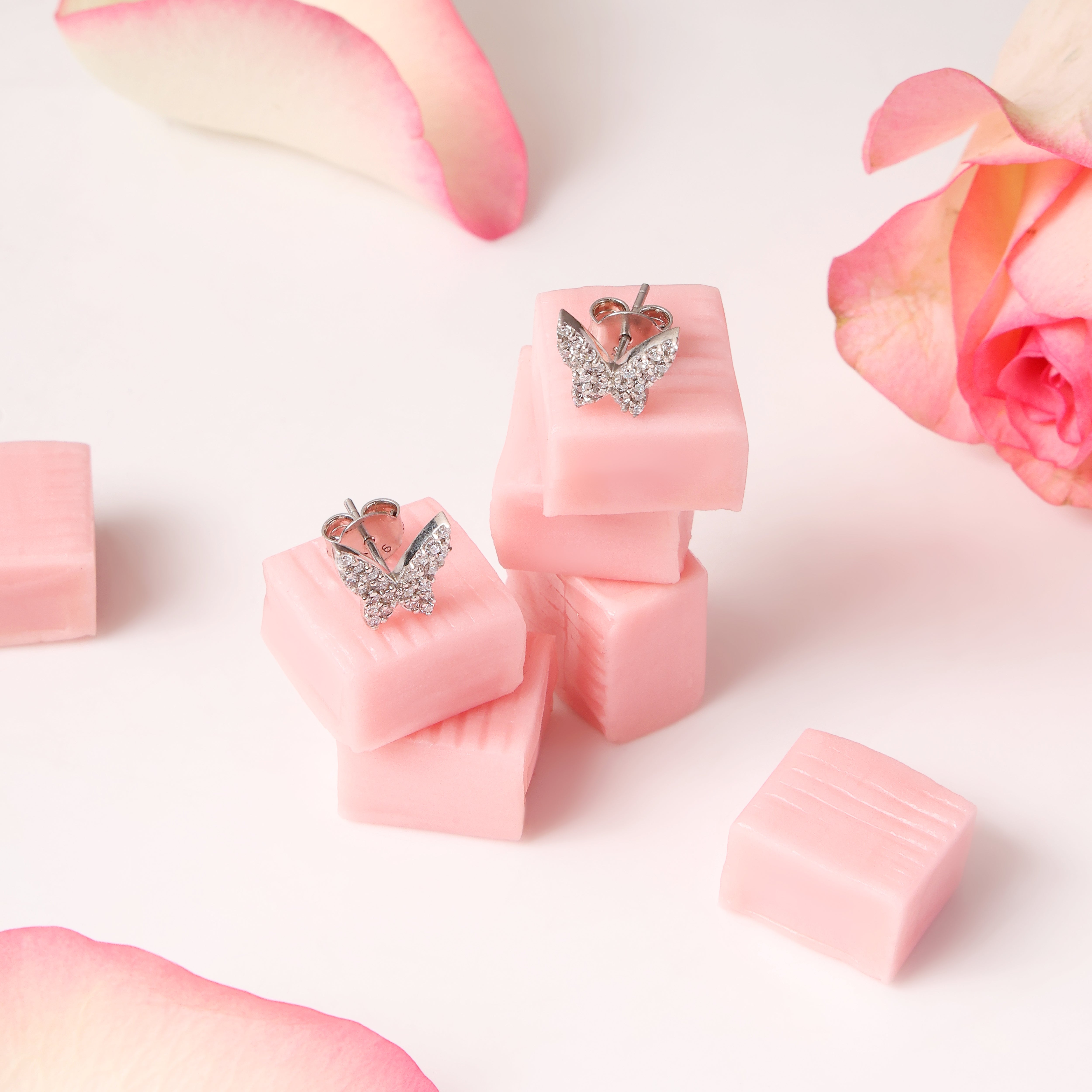 925 Sterling Silver Rhodium Plated Studded Butterfly Studs