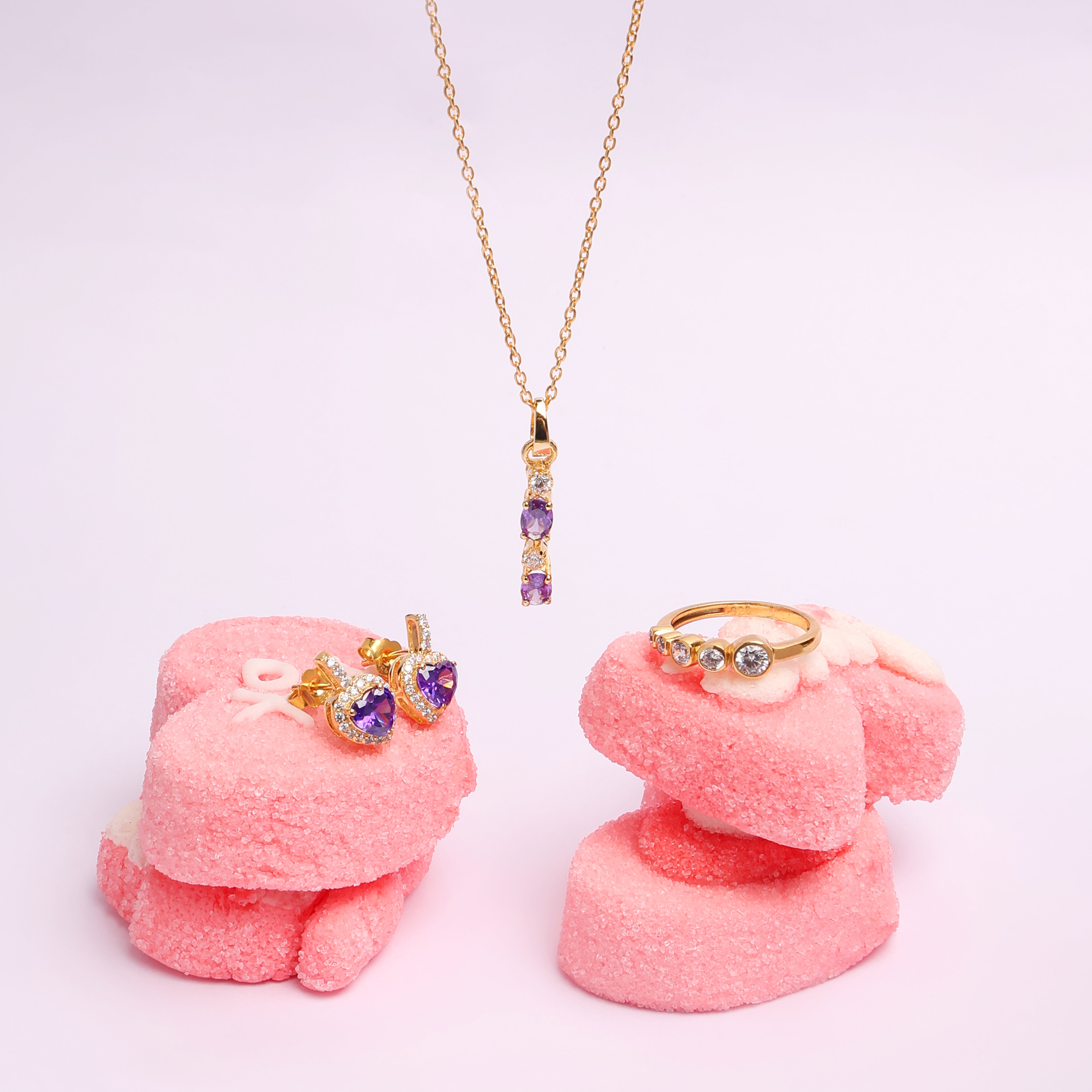 925 Sterling Silver 18K Gold Plated Amethyst Eclipse Pendant Necklace With Chain