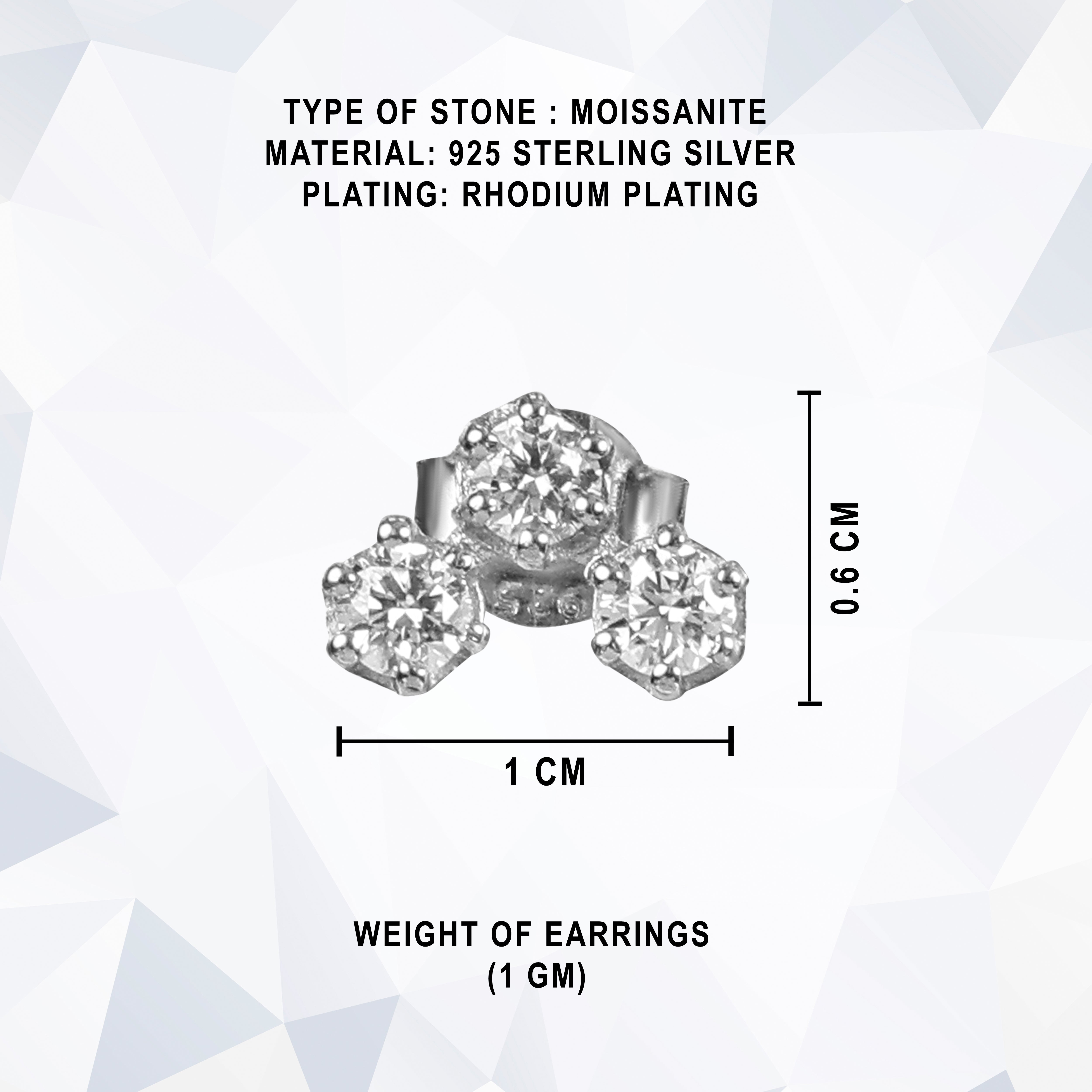 925 Sterling Silver Moissanite Tria Stud Earrings for Women
