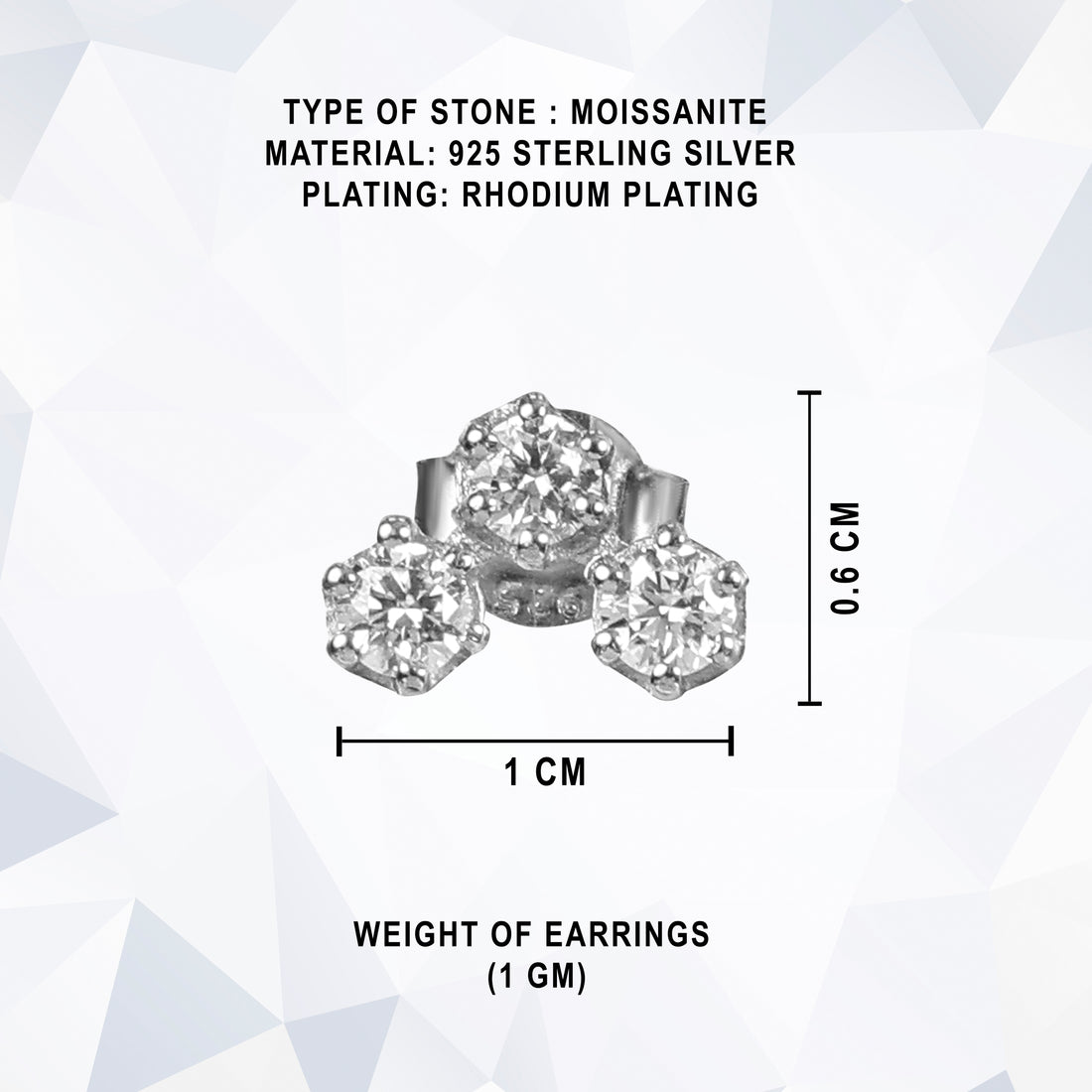 925 Sterling Silver Moissanite Tria Stud Earrings for Women