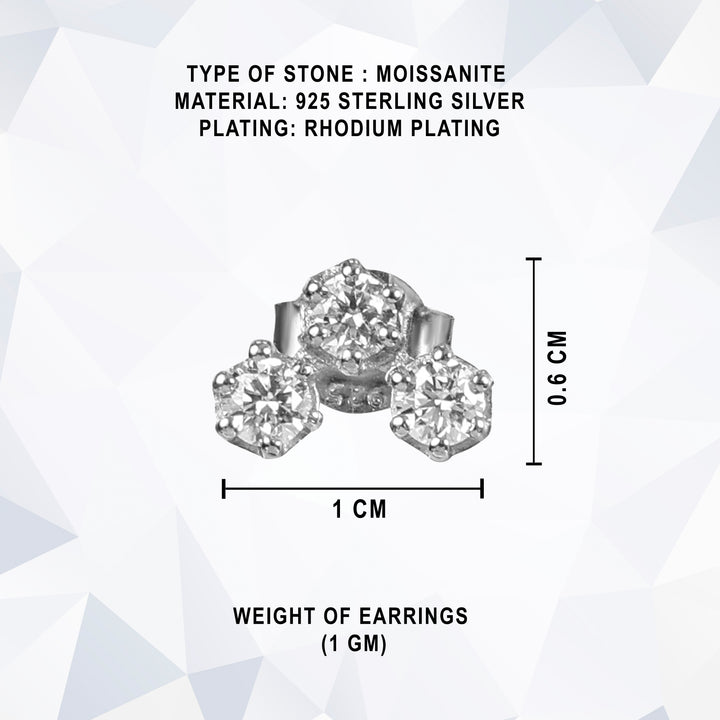 925 Sterling Silver Moissanite Tria Stud Earrings for Women