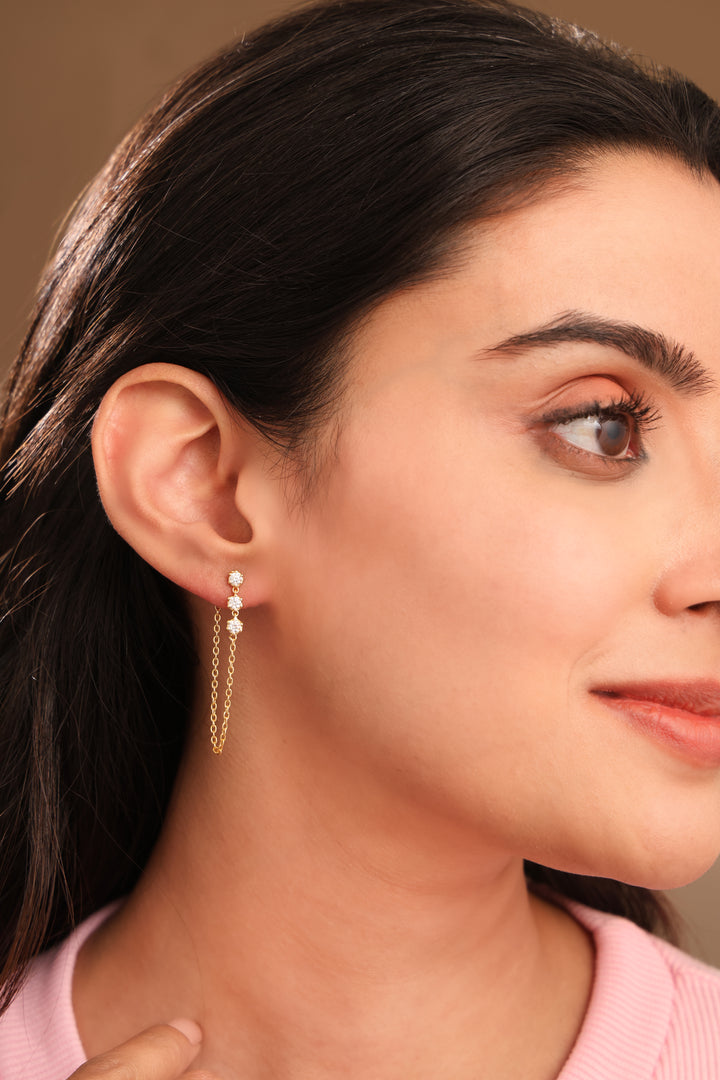 Sterling Silver 18K Gold Plated Moissanite Noor Chain Drop Earrings For Women