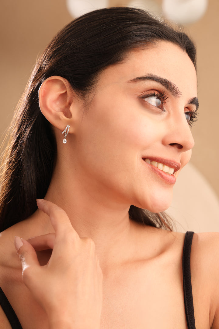 925 Silver Moissanite Pear Drop Hoop Earrings