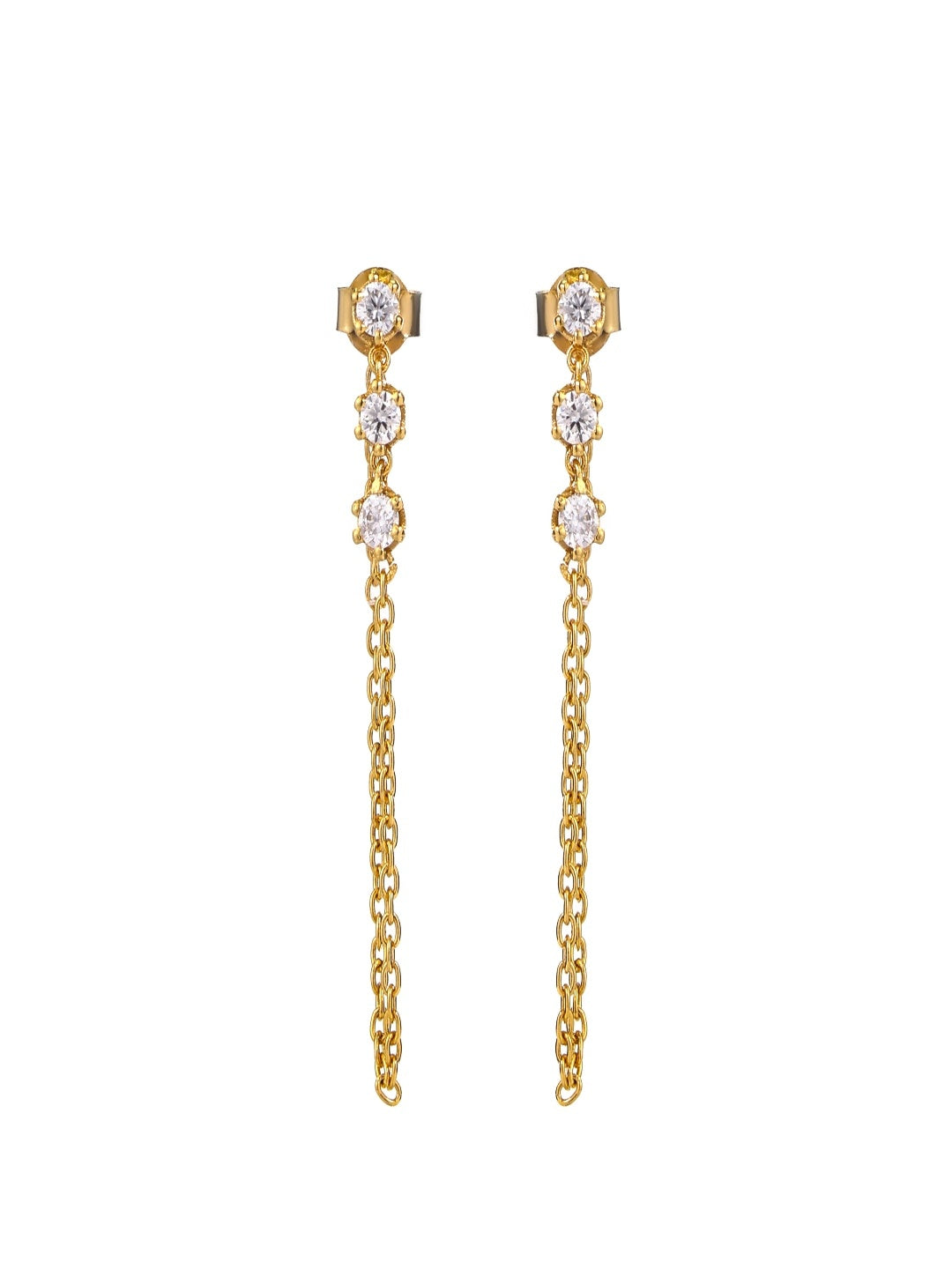 Sterling Silver 18K Gold Plated Moissanite Noor Chain Drop Earrings For Women