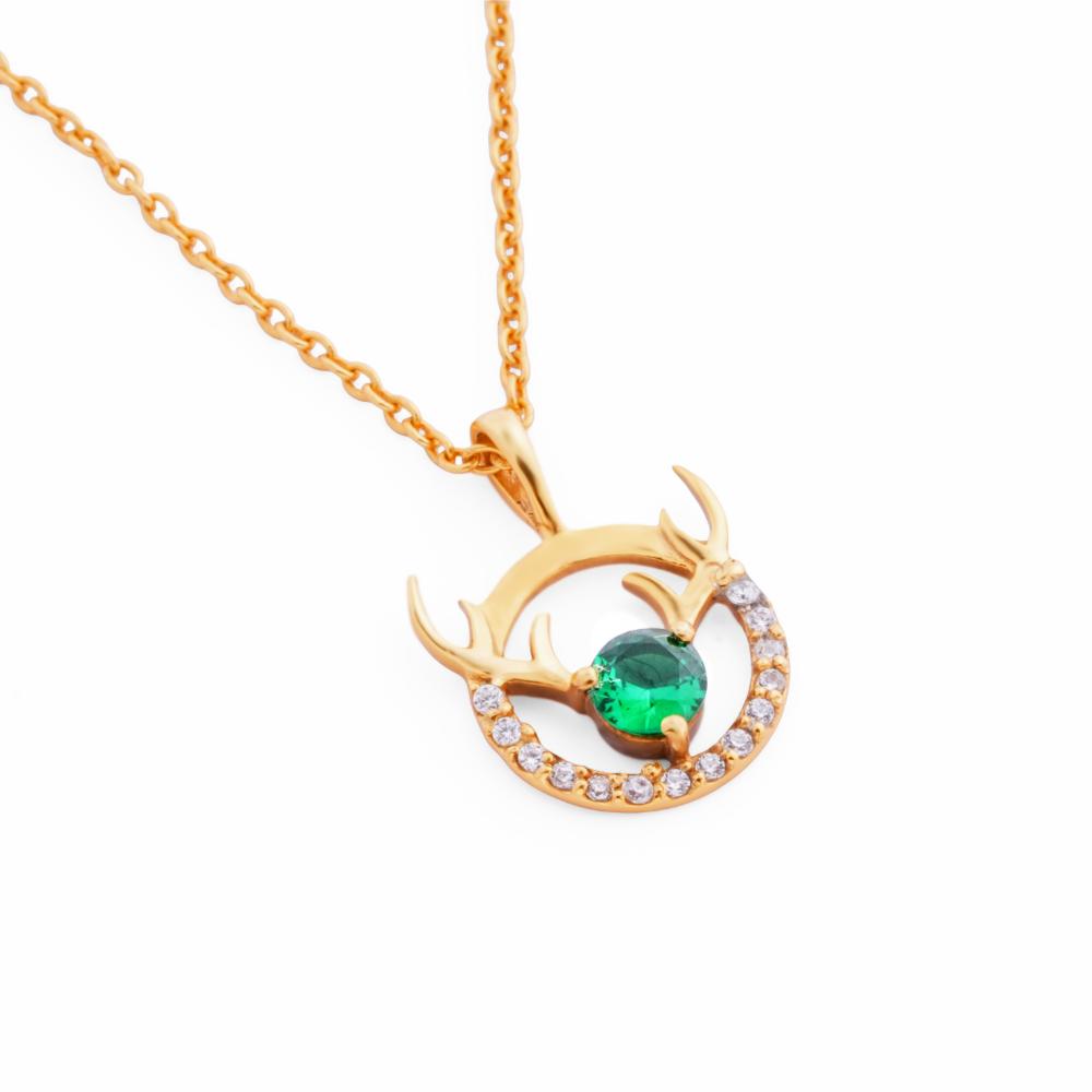 925 Sterling Silver 18K Gold Plated Ethereal Antler Pendant Necklace With Chain