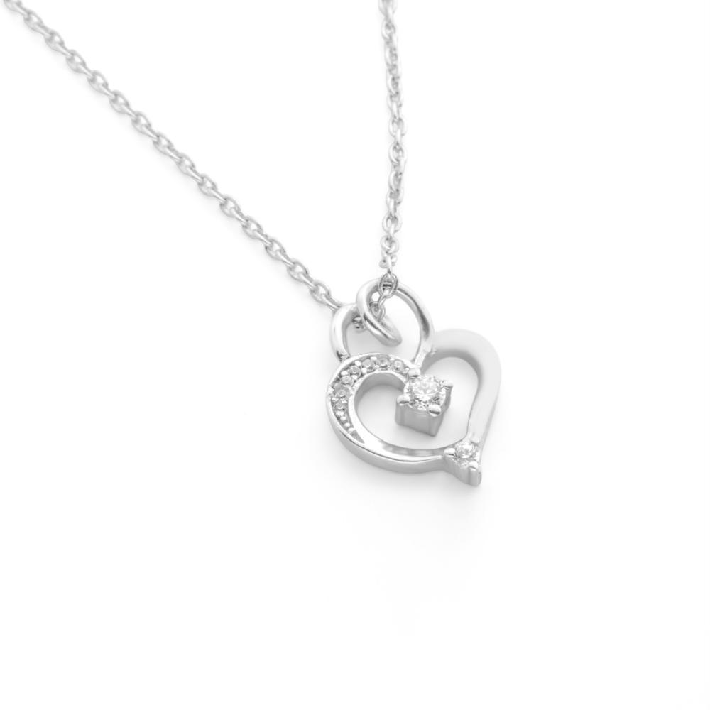 925 Sterling Silver Lustrous Heart Rhodium-Plated Pendant