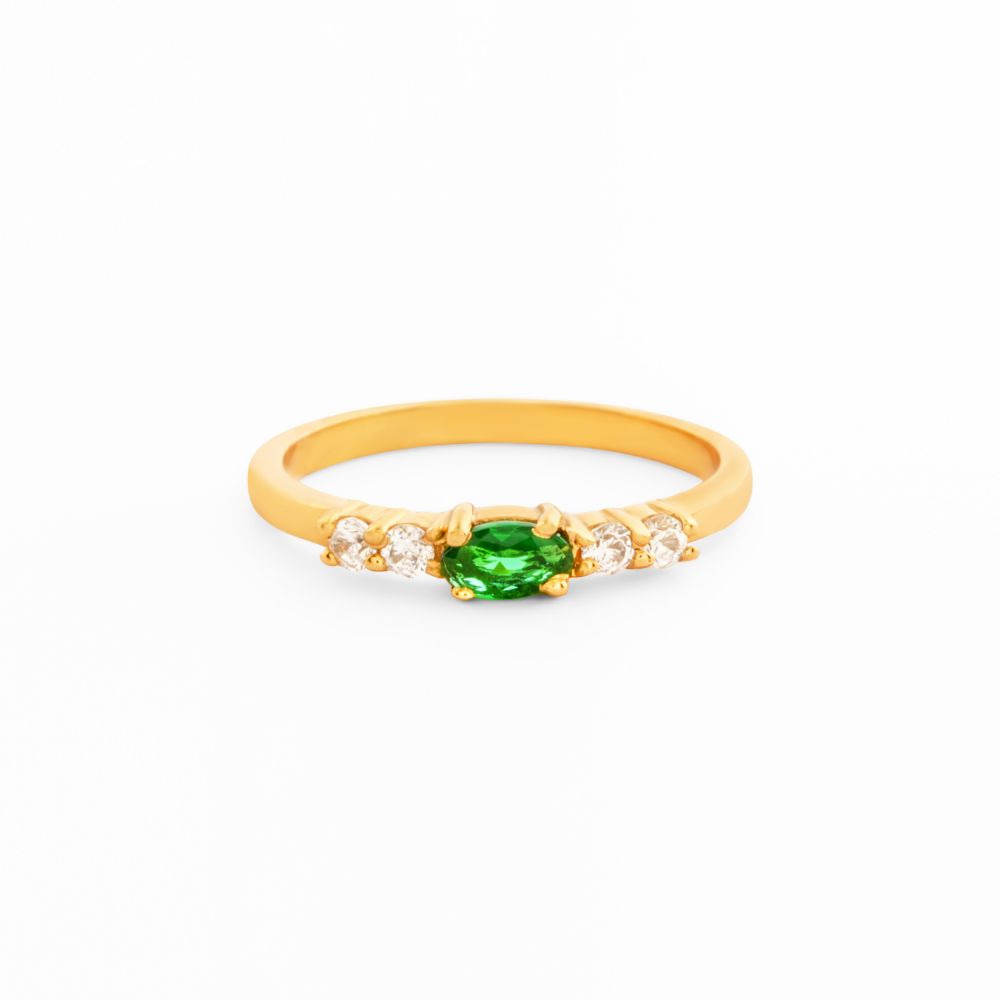 925 Sterling Silver 18K Gold Plated Emerald Halo Ring
