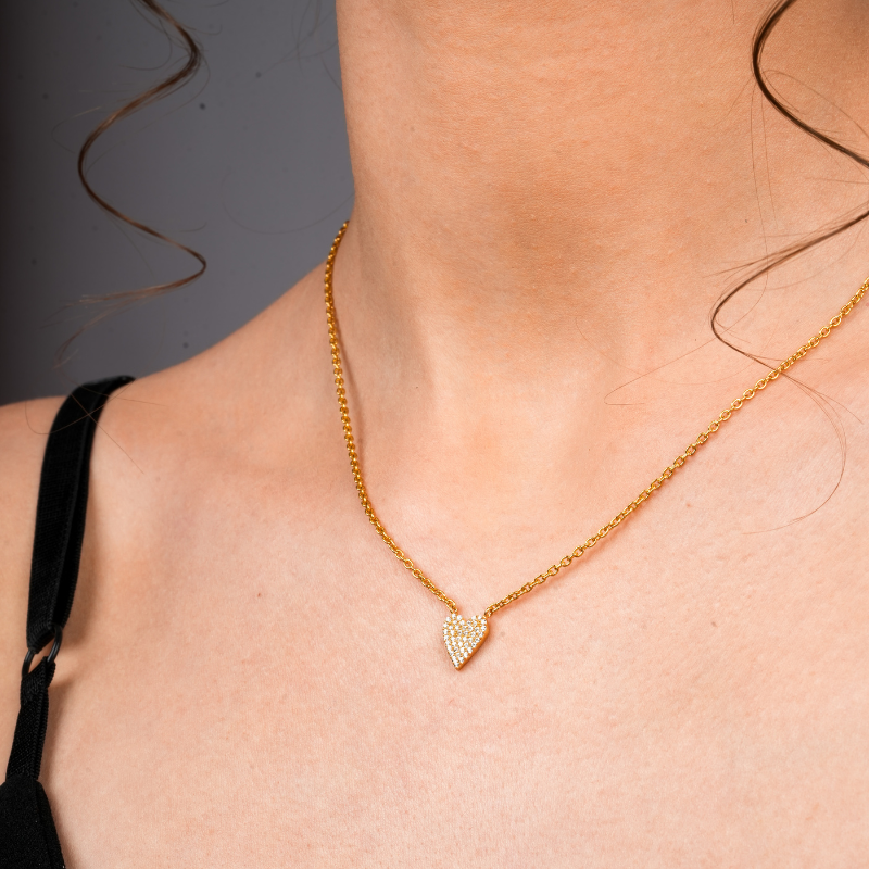 925 Sterling Silver 18K Gold Plated Eternal Heart Pendant Necklace With Chain