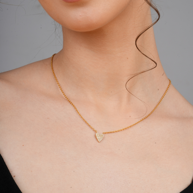 925 Sterling Silver 18K Gold Plated Eternal Heart Pendant Necklace With Chain