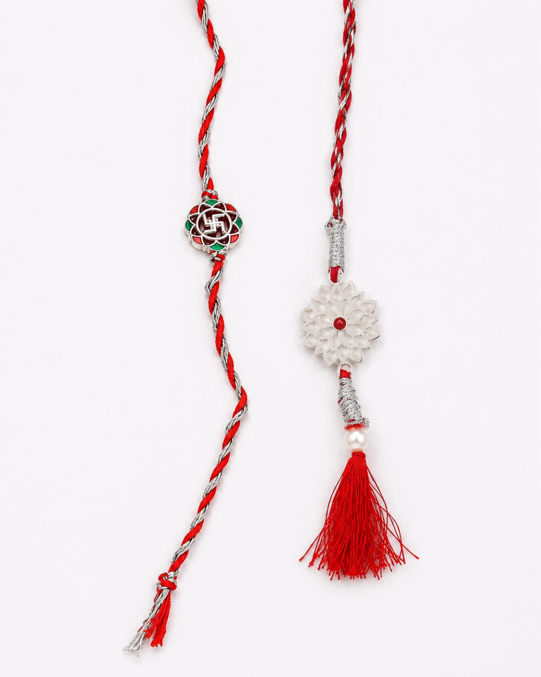 925 Silver Rhodium Plated Bhaiya Bhabhi Rakhi with Roli & Chawal (Pack of 2)