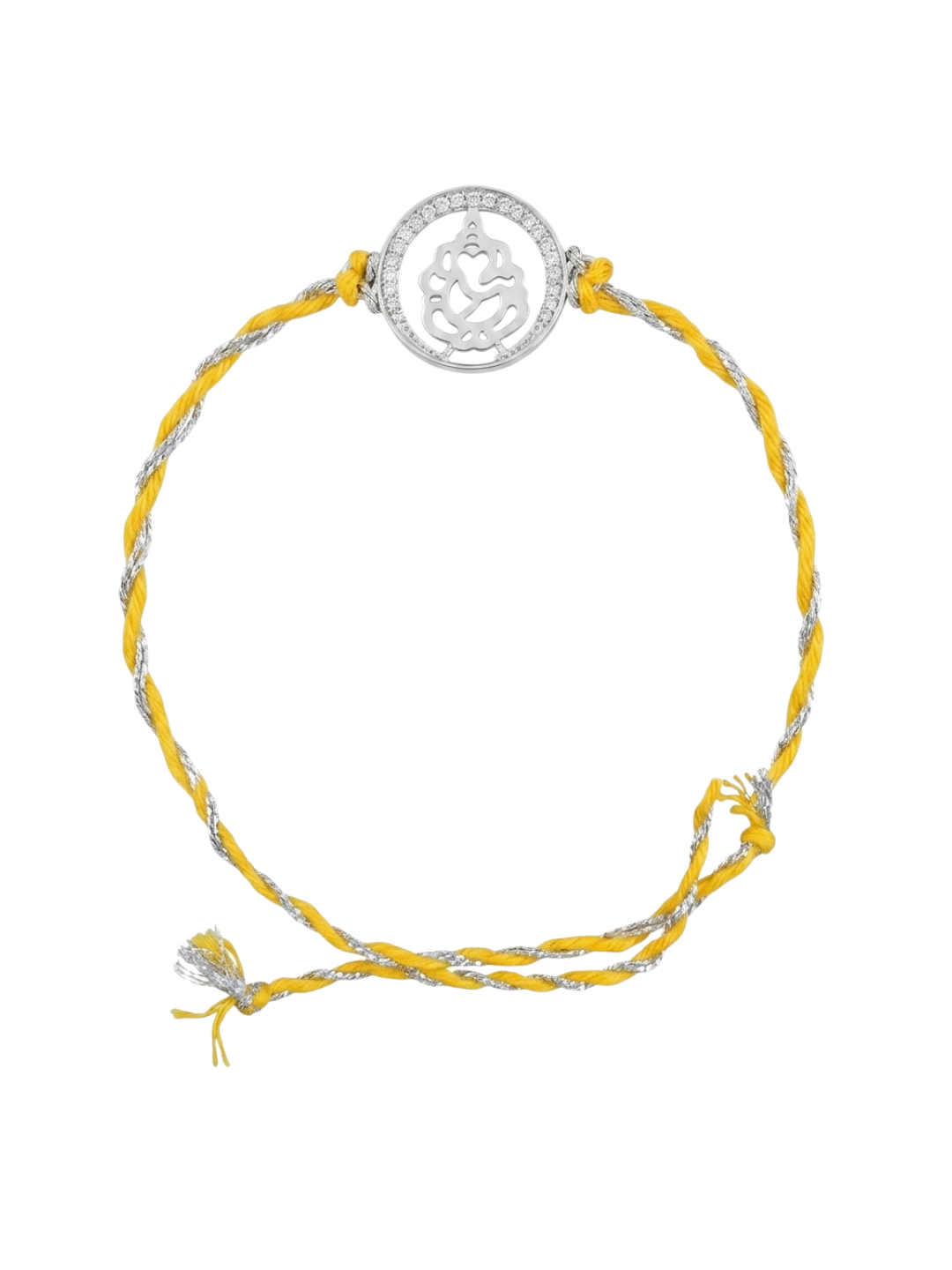 925 Sterling Silver Ganesha Yellow Thread Rakhi for Brother with Roli Chawal