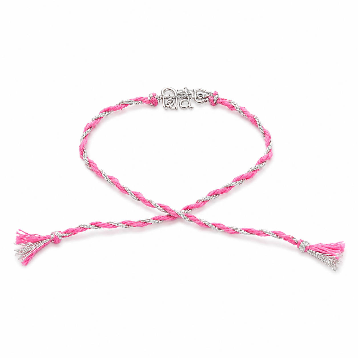 925 Sterling Silver Lord Shiv Pink Thread Rakhi for Brother with Roli Chawal