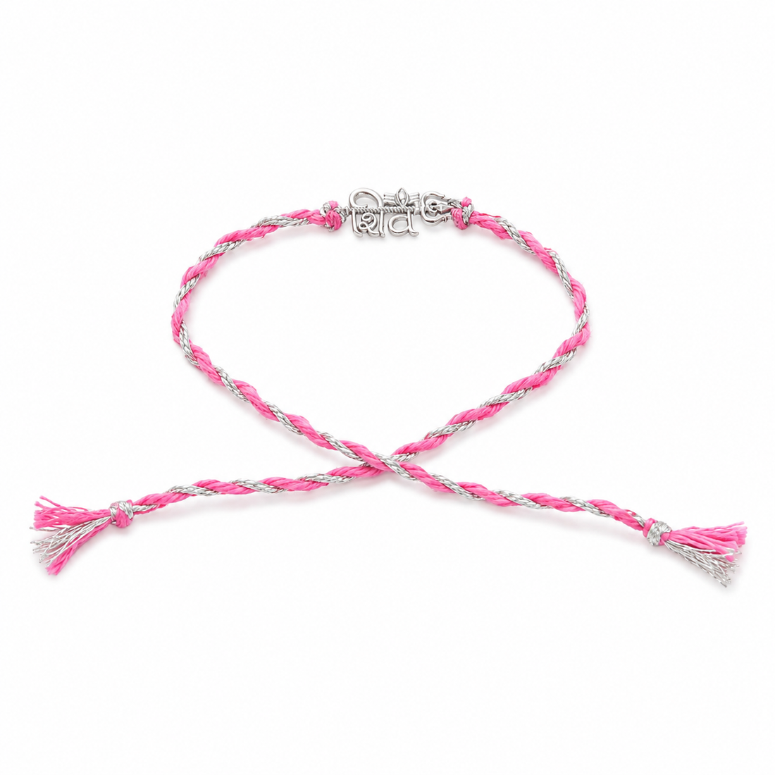 925 Sterling Silver Lord Shiv Pink Thread Rakhi for Brother with Roli Chawal
