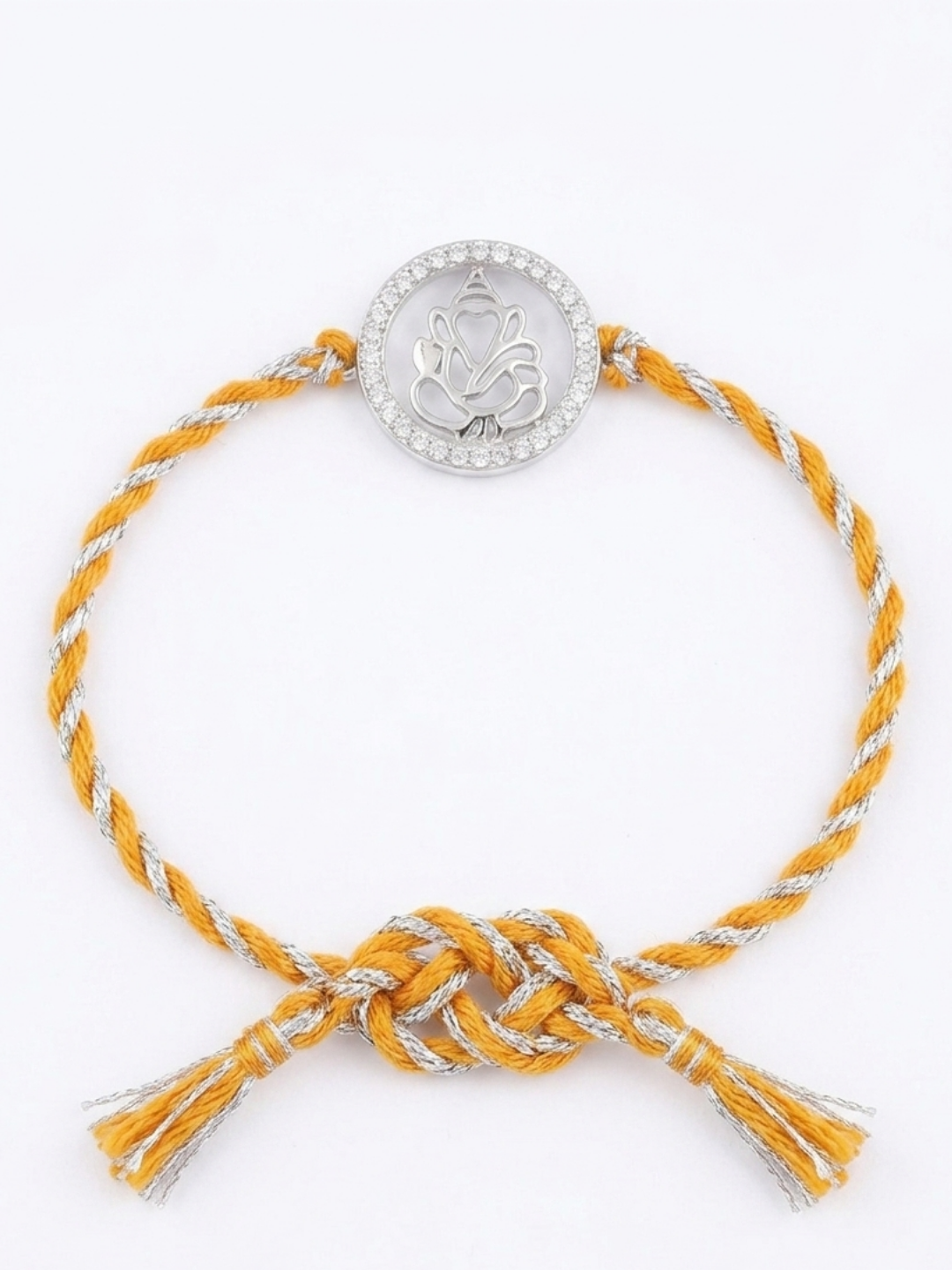 Men 925 Sterling Silver Ganesha Orange Thread Rakhi with Roli Chawal