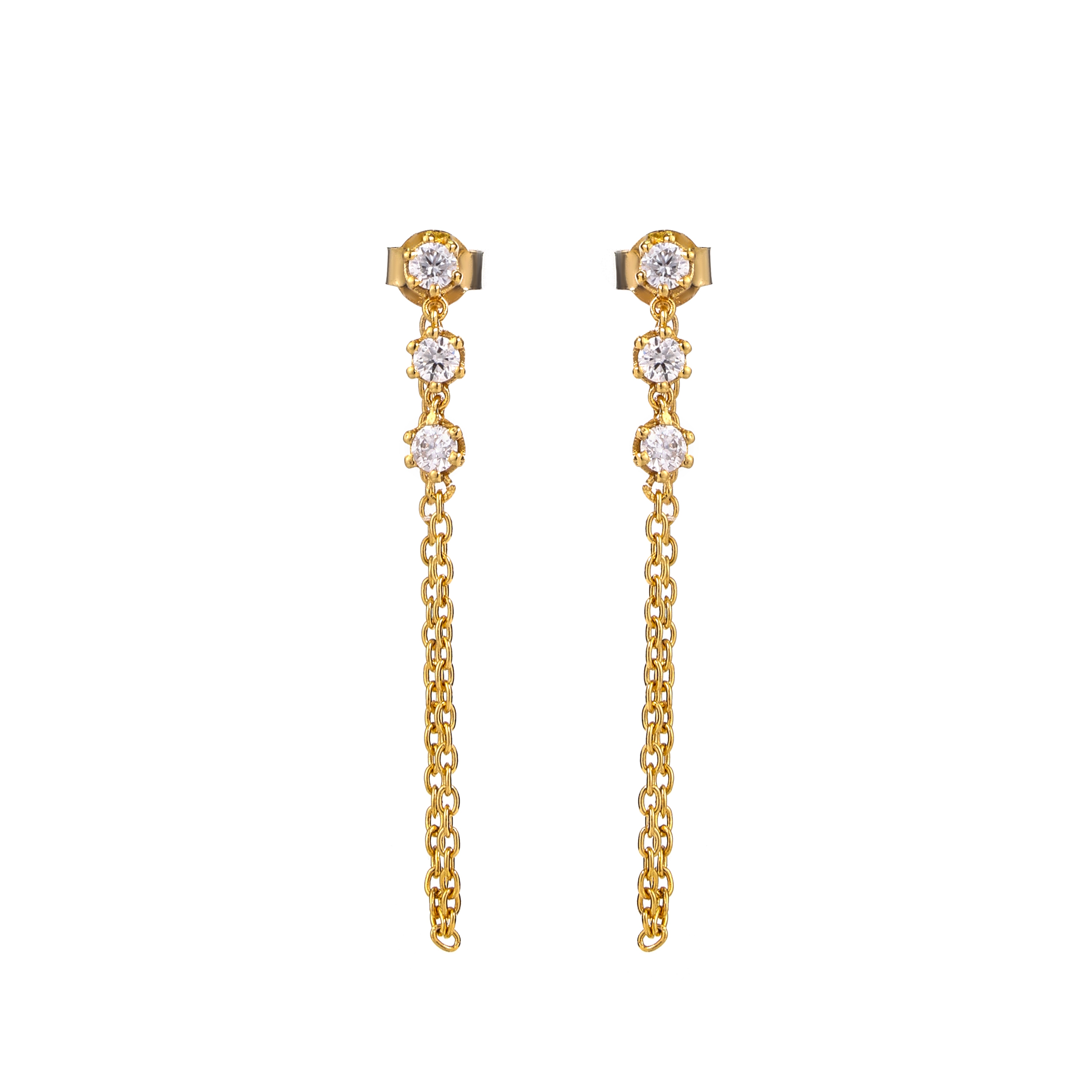 Sterling Silver 18K Gold Plated Moissanite Noor Chain Drop Earrings For Women