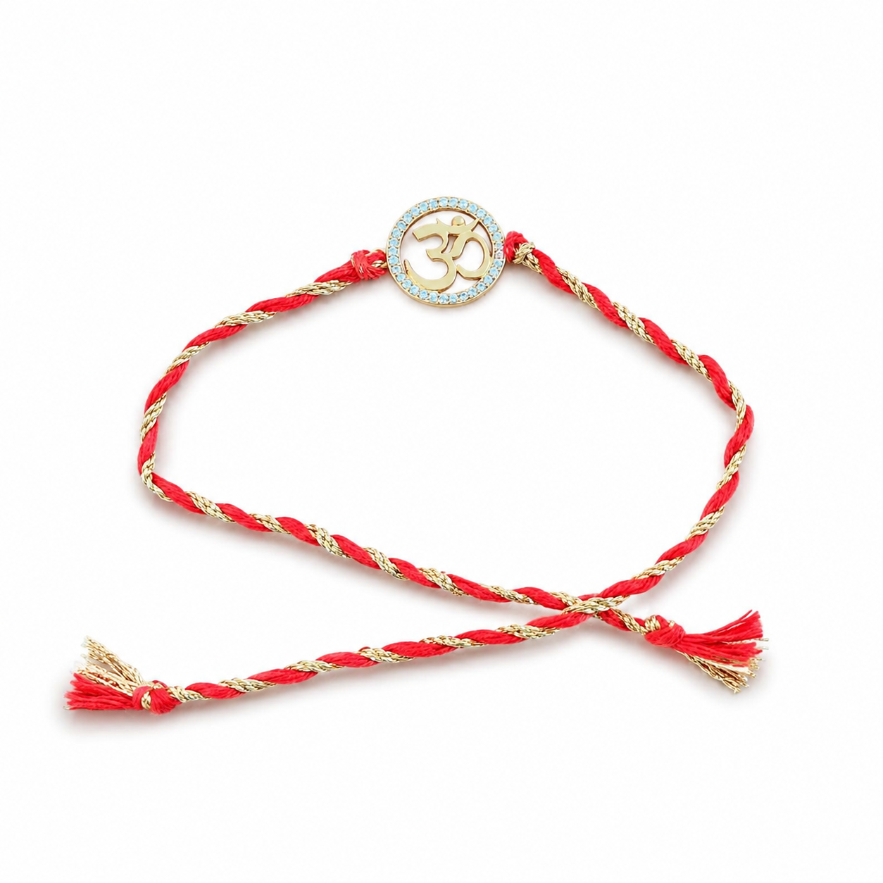 925 Silver 18K Gold Plated Om Red Thread Rakhi for Brother with Roli Chawal