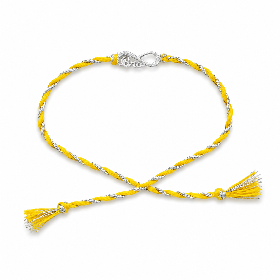 Men 925 Sterling Silver Infinity Bro Yellow Thread Rakhi with Roli Chawal