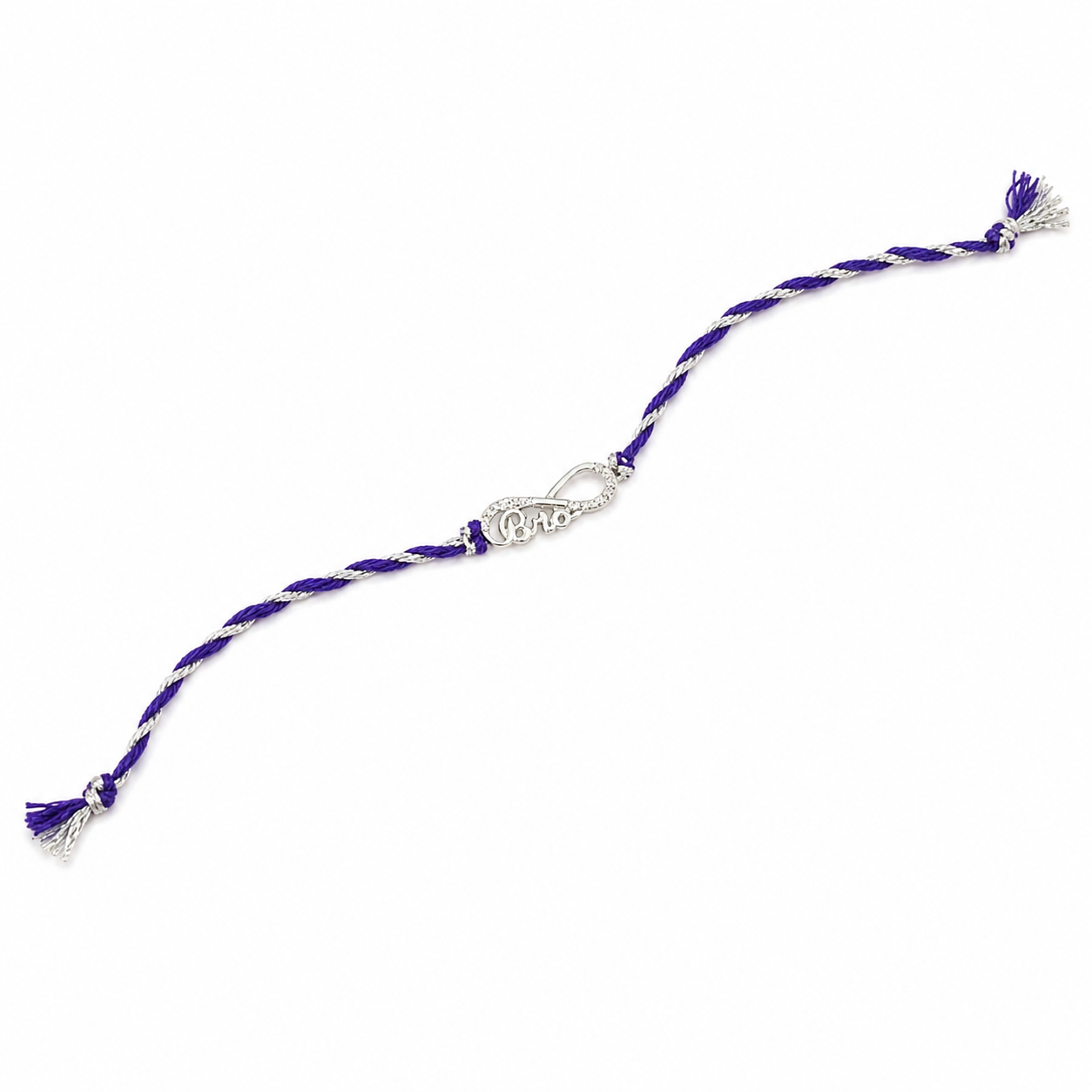 925 Pure Silver Infinity Bro Purple Thread Rakhi for Brother with Roli Chawal