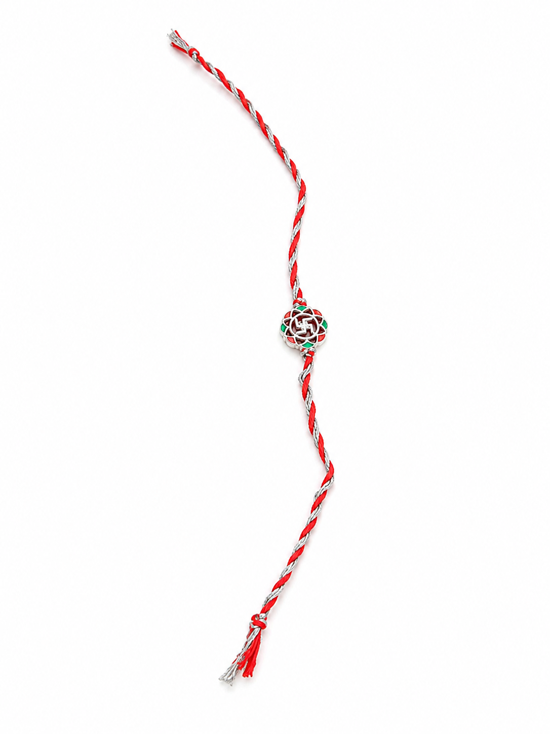 Men 925 Sterling Silver Swastik Red Thread Rakhi with Roli Chawal