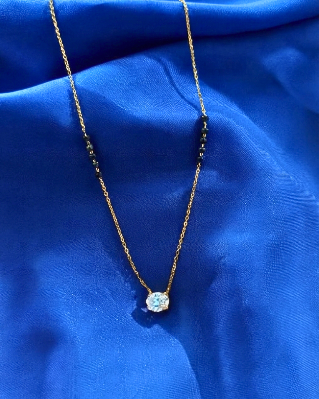 925 Sterling Silver Oval Solitaire 18K Gold Plated Mangalsutra Necklace