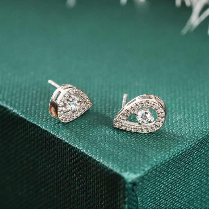 925 Sterling Silver Rhodium Plated Raindrop Studs