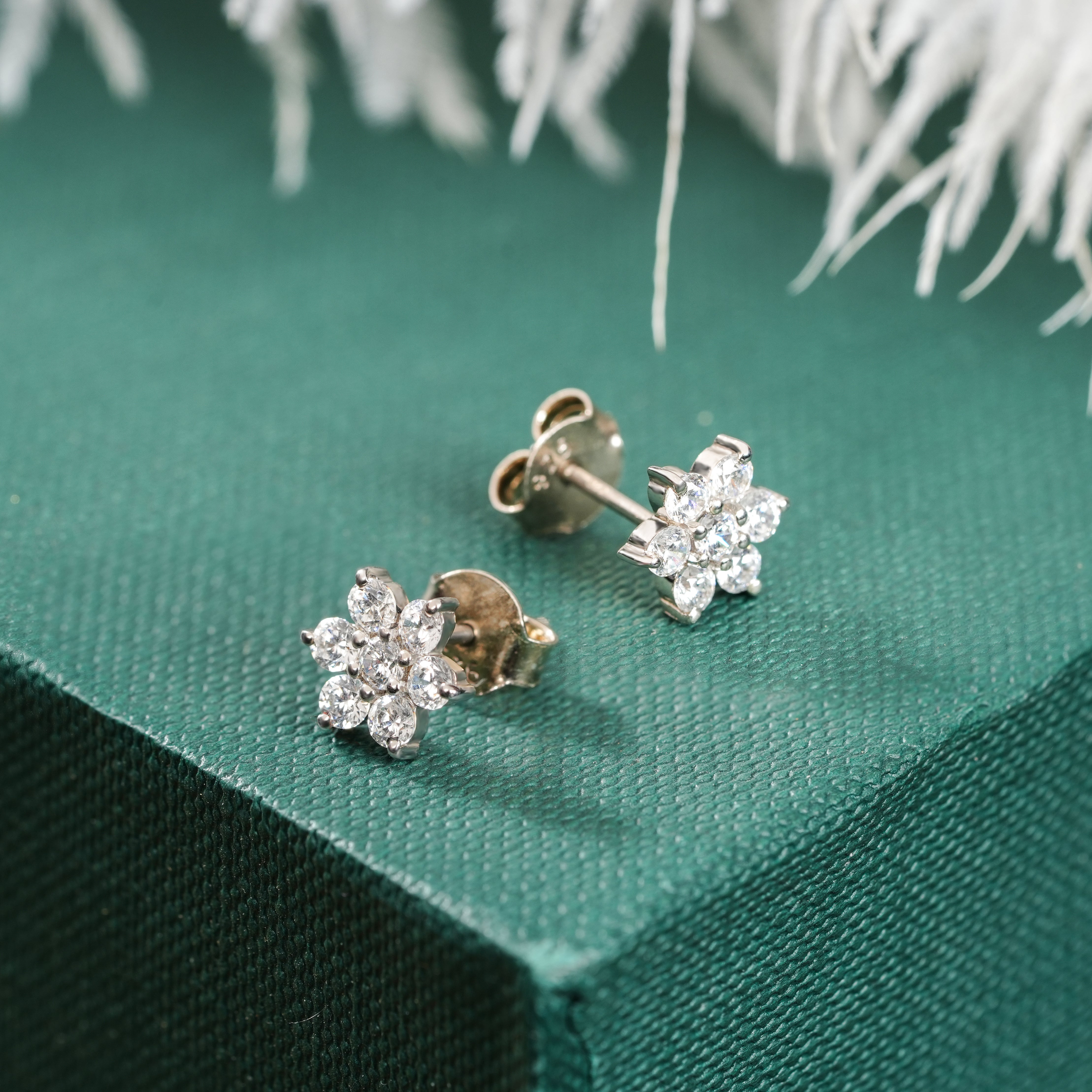 925 Sterling Silver Rhodium Plated Floral Studs