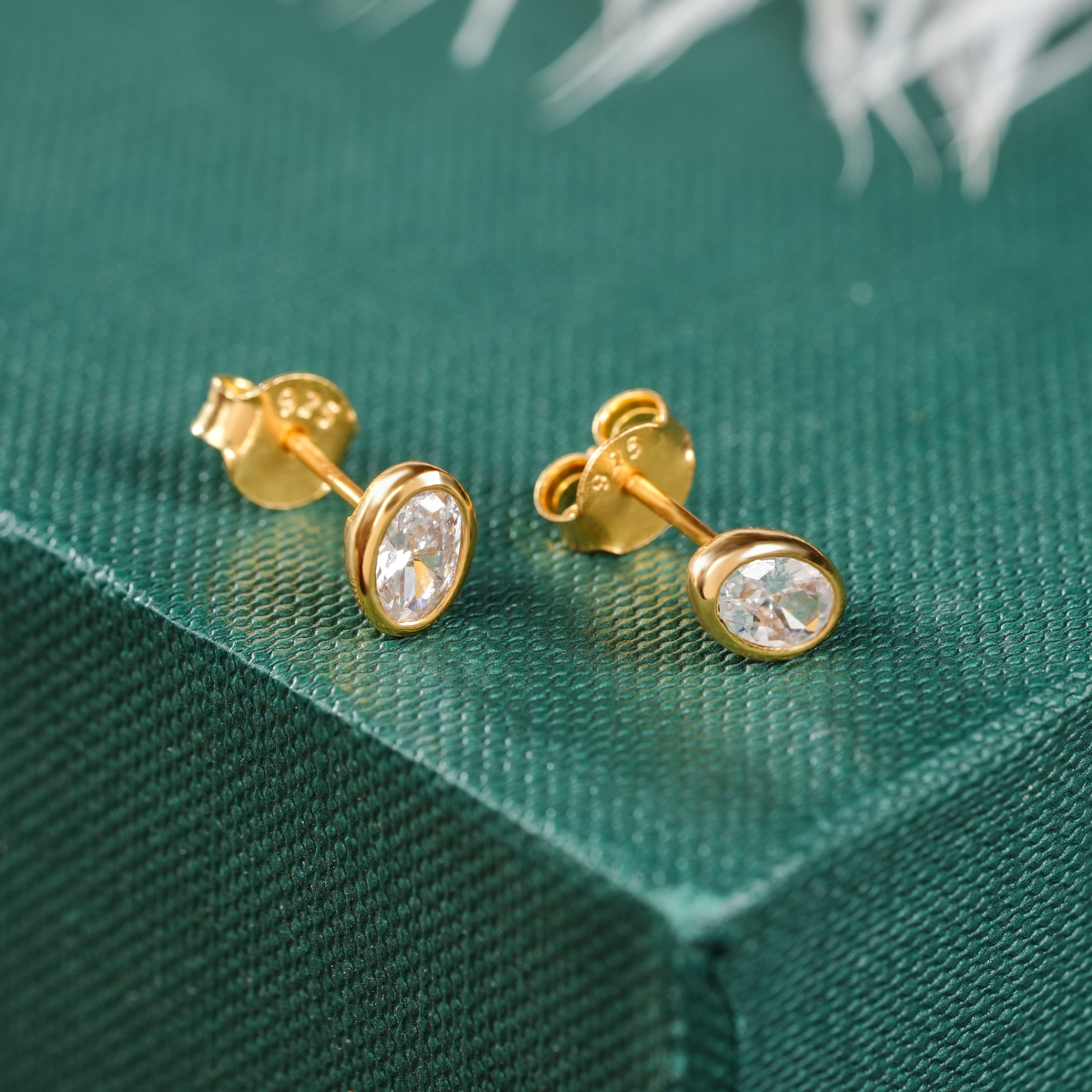 925 Sterling Silver 18K Gold Plated Aura Oval Solitaire Studs